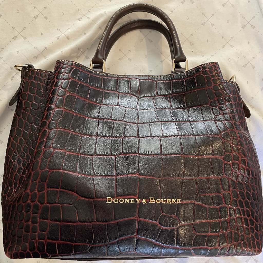 Dooney & Bourke Large Barlow Satchel, Excellent Condition, Brown Croc Pattern